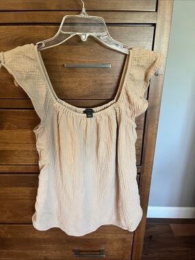 Ann Taylor Beige Ruffle-Trim Scoop Neck Camisole